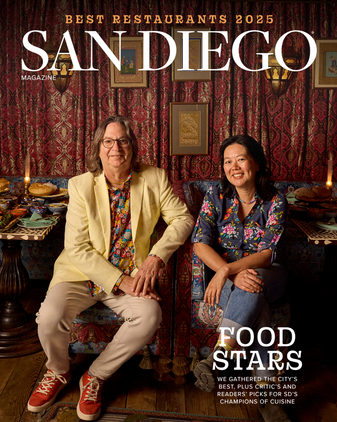 San Diego Magazine's 2025 Best Restaurants Edition cover shoot featuring (L-R): Randy Smerik – Solare Ristorante & Anchi Mei – MAKE Projects